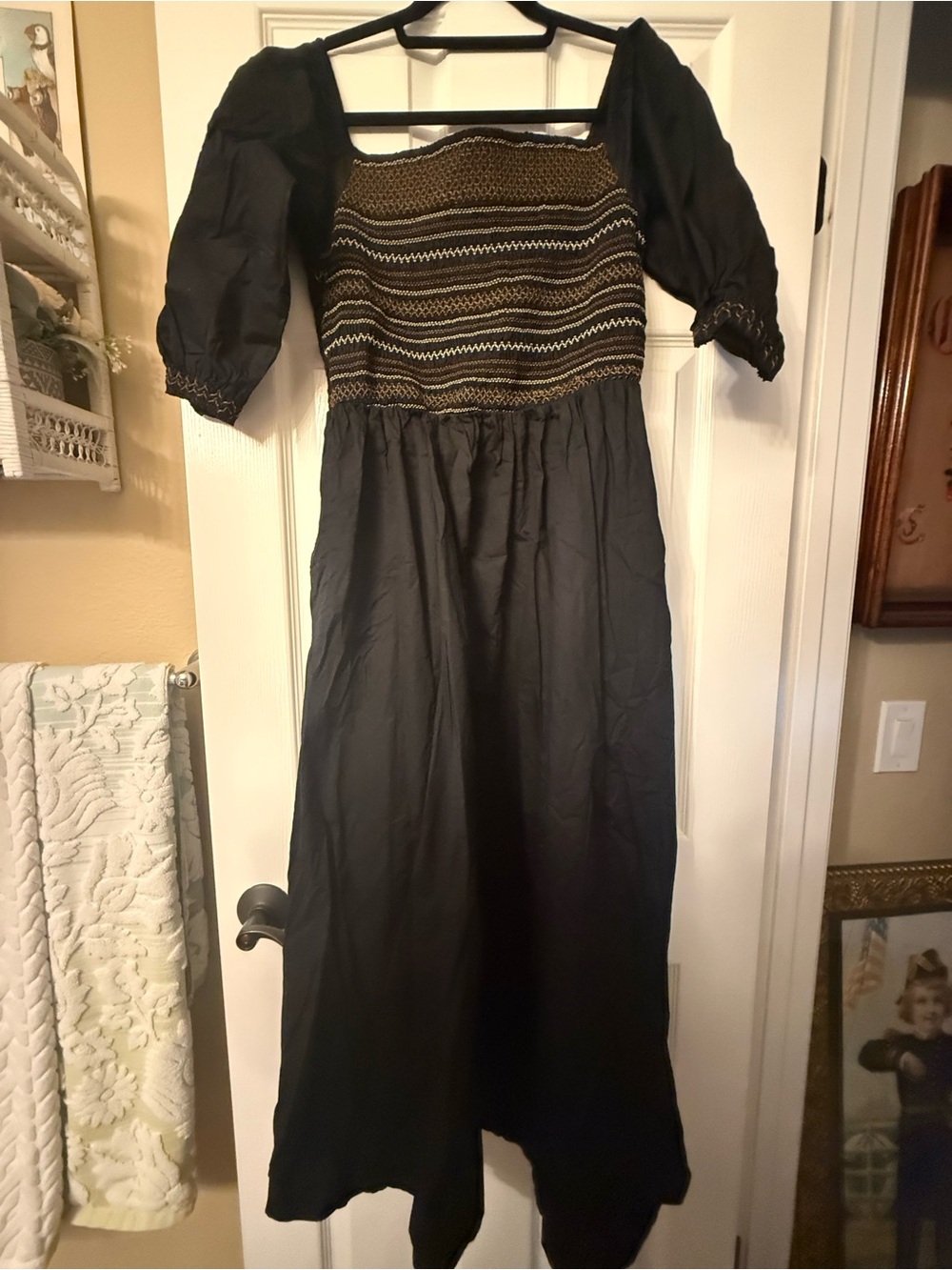 Old Navy Black Maxi Dress with Striped Smocked Bodice